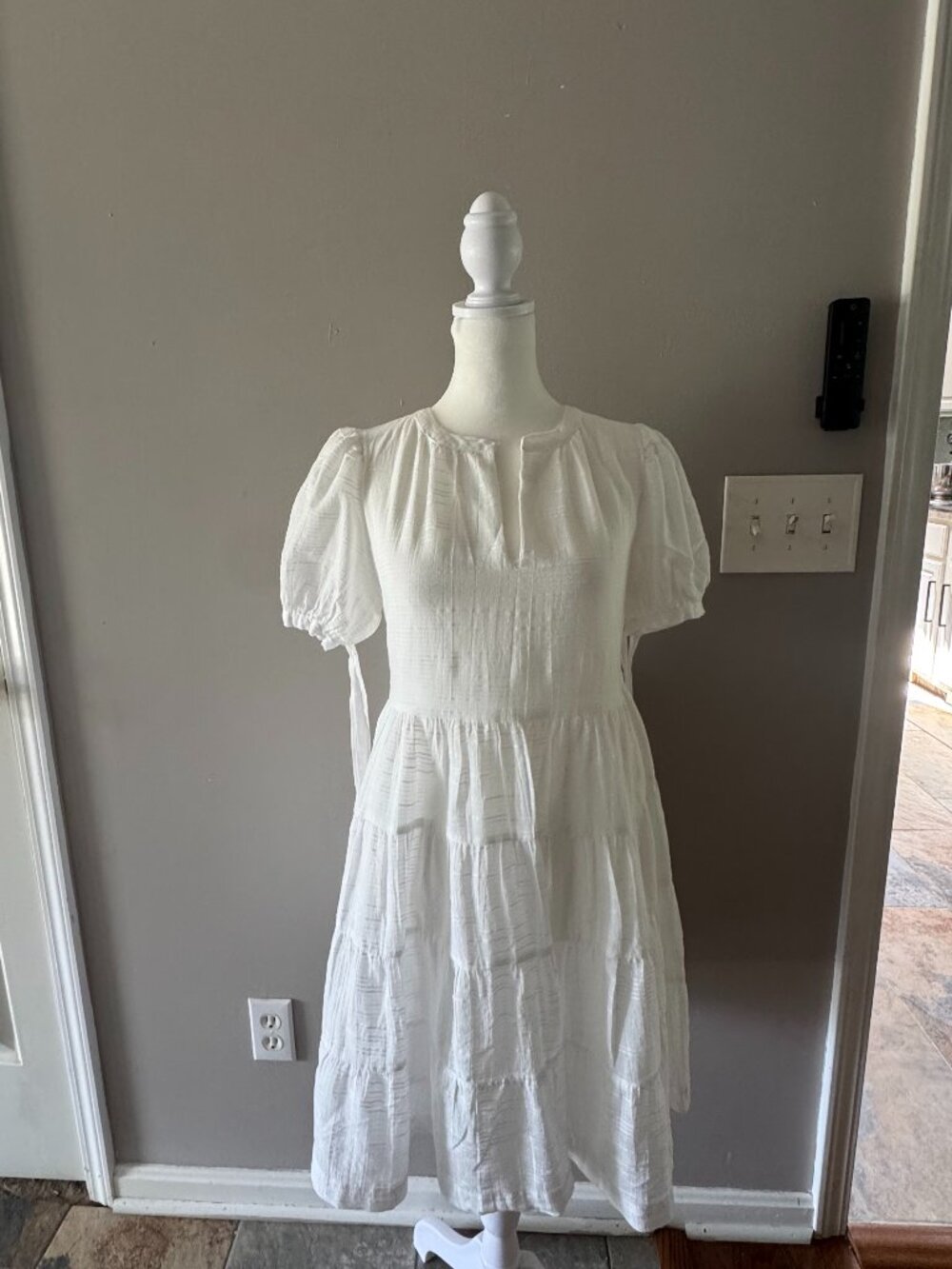En Saison Anthropologie White Cotton Babydoll Mini Dress Size Small